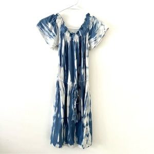STYLE ENVY Off the Shoulder Blue and White Tie-Dye Beach Summer Dress Size S